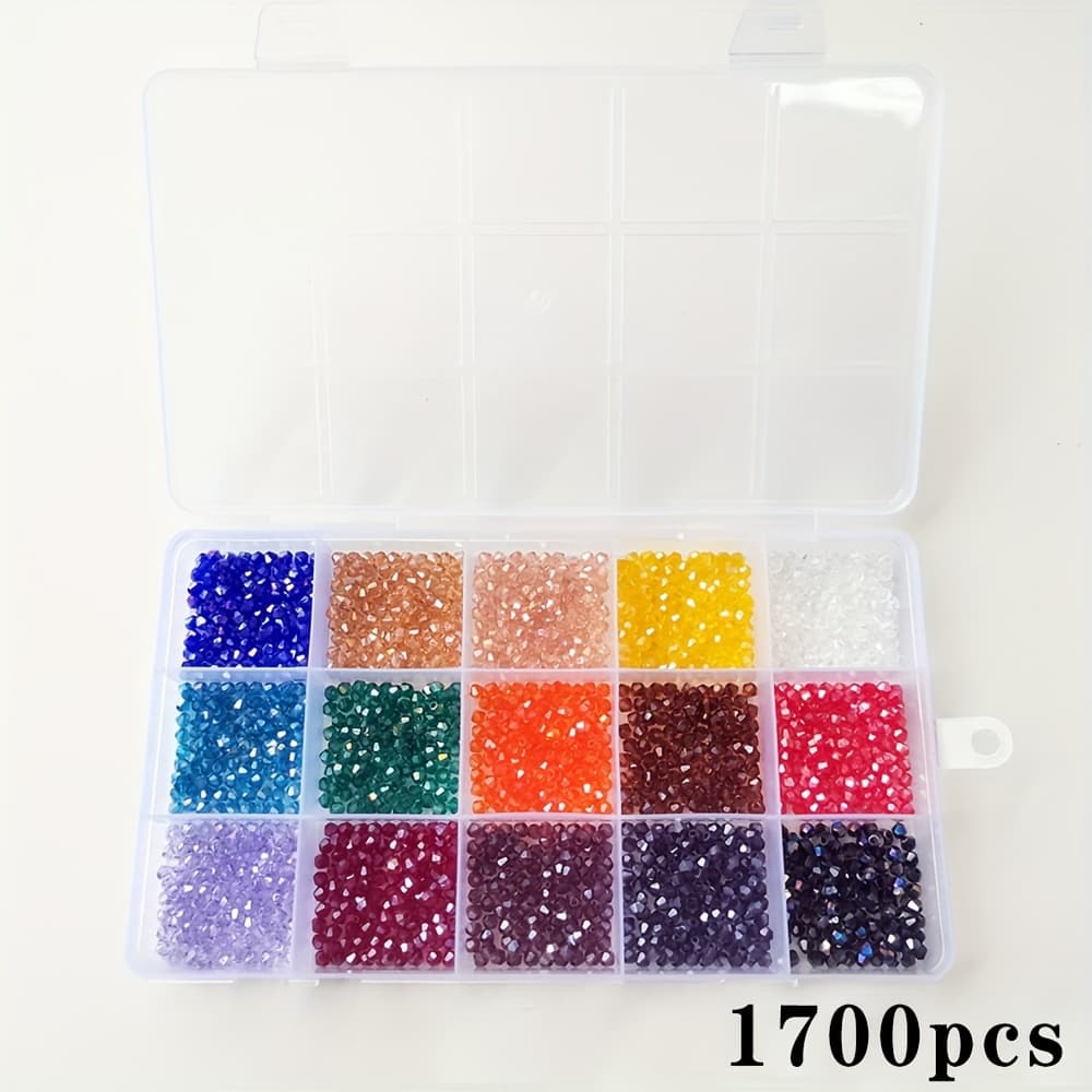 TEMU Sparkling Ab Glass Bead Set - 1400/1700pcs In Assorted Sizes (4mm & 3mm) For , Bracelets, Necklaces, And Crafts