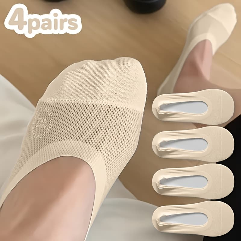 TEMU 4 Pairs Of Apricot Breathable Mesh Comfortable Cute Solid Color Women's Short Socks Invisible Socks