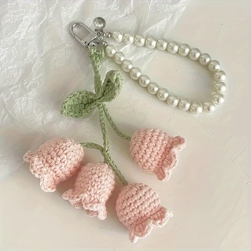 TEMU Crochet Floral Keychains With Beads - Ideal For Bags, Purses & Gifts, Perfect For , Gift Item|whimsical Accessory|durable Alloyflowers