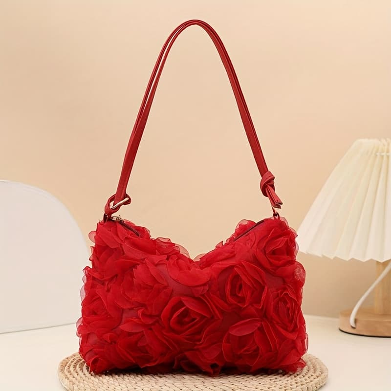 TEMU Elegant Rose Women's Evening Bag, Formal Clutch, Sweet And Shoulder Bag, Solid , Wedding Purse