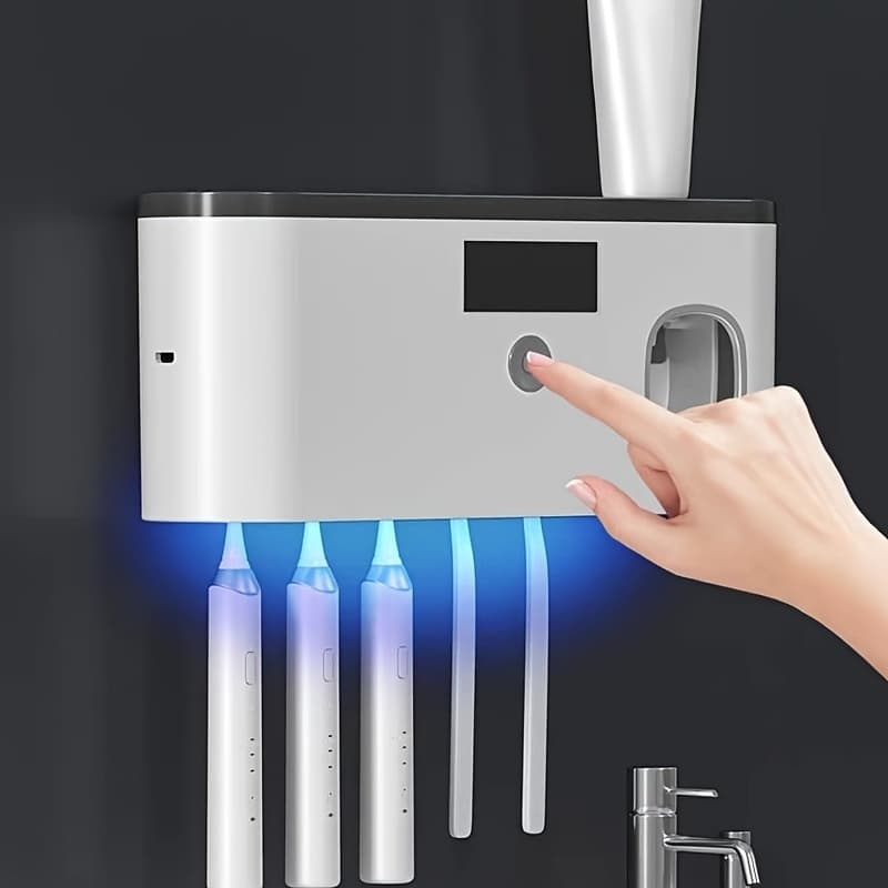 TEMU Wall-mounted Toothbrush Holder, No-drill Bathroom Toothpaste And Toothbrush Storage Rack - 4-slot Design Modern Bathroom Organization And Home Decor