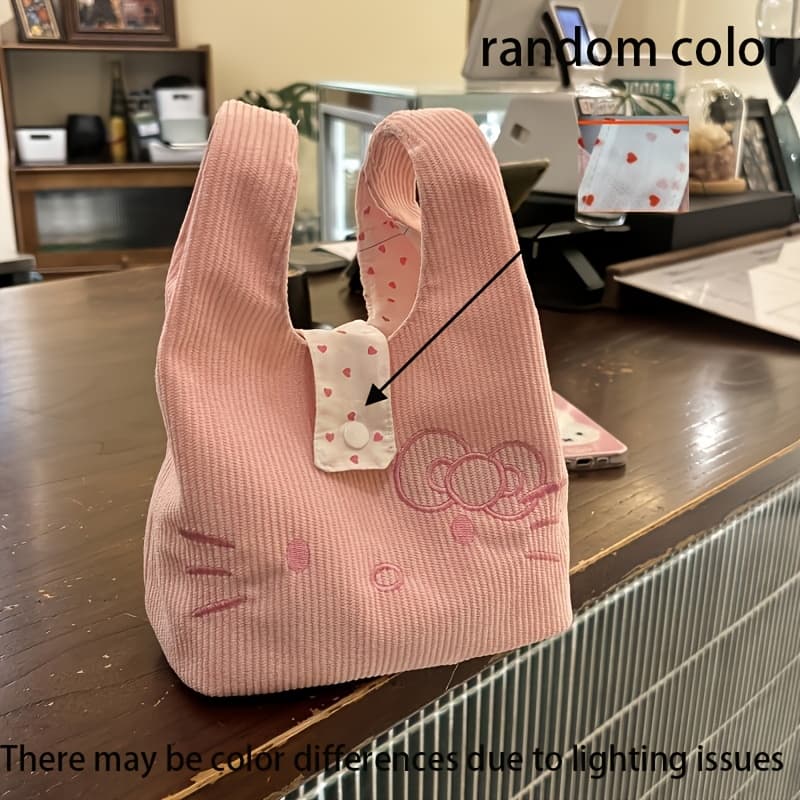 TEMU Cute Embroidery Corduroy Wrist Bag Portable Handbag Commuter Small Bag Storage Bag For Travel [random Color]