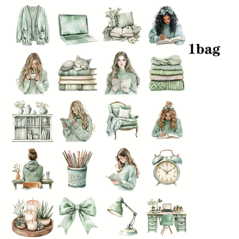 TEMU Stickers For Scrapbooking Featuring Reading Girl, Perfect For Journaling, Photo Albums, And Craft Projects