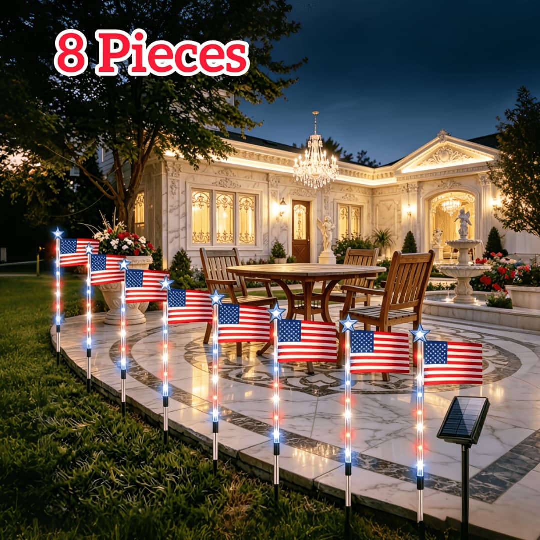 TEMU 8 Flag Lights Decorations 8 Lighting , American Flag Solar Lights, Memorial Day Decorations With Red White And Blue Lights For Day Path Garden Decor Yard Pathway thumbnail 2