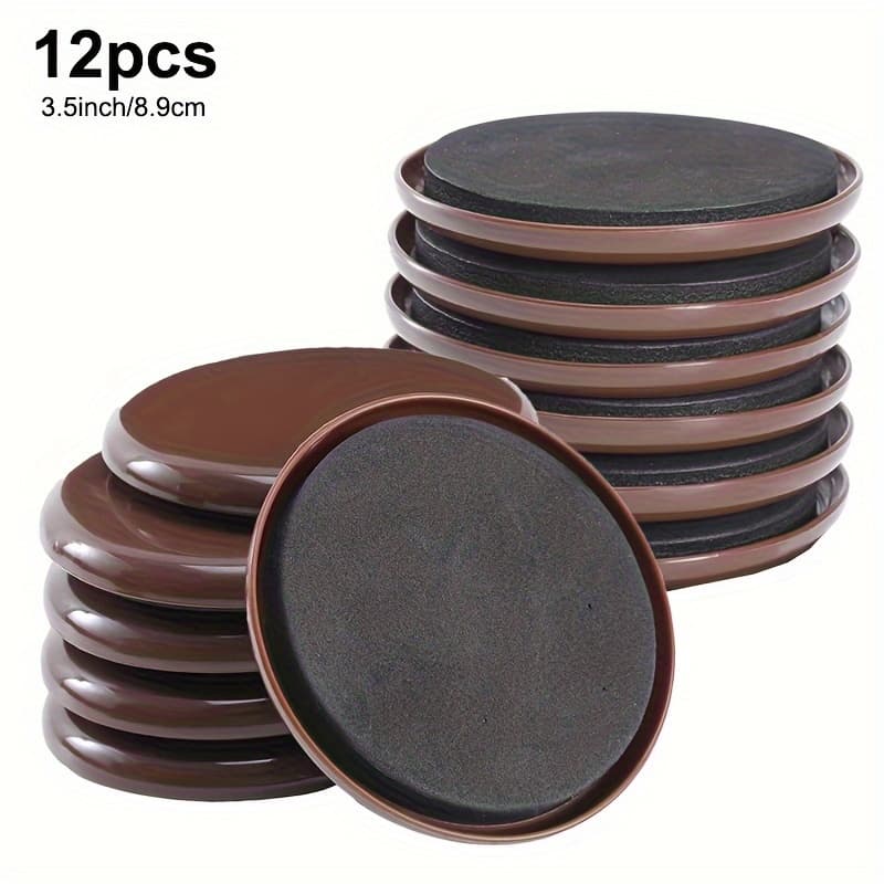 TEMU 12pcs Heavy Duty Furniture Sliders 3.5" - Reusable Round Carpet Moving Pads For Easy Sofa, Bed And Wardrobe Relocation
