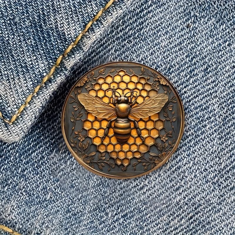 TEMU 1pc Bee Honeycomb Golden Resin Round Brooch Badge For Backpacks, Hats, Clothes, Shoes, And Boots