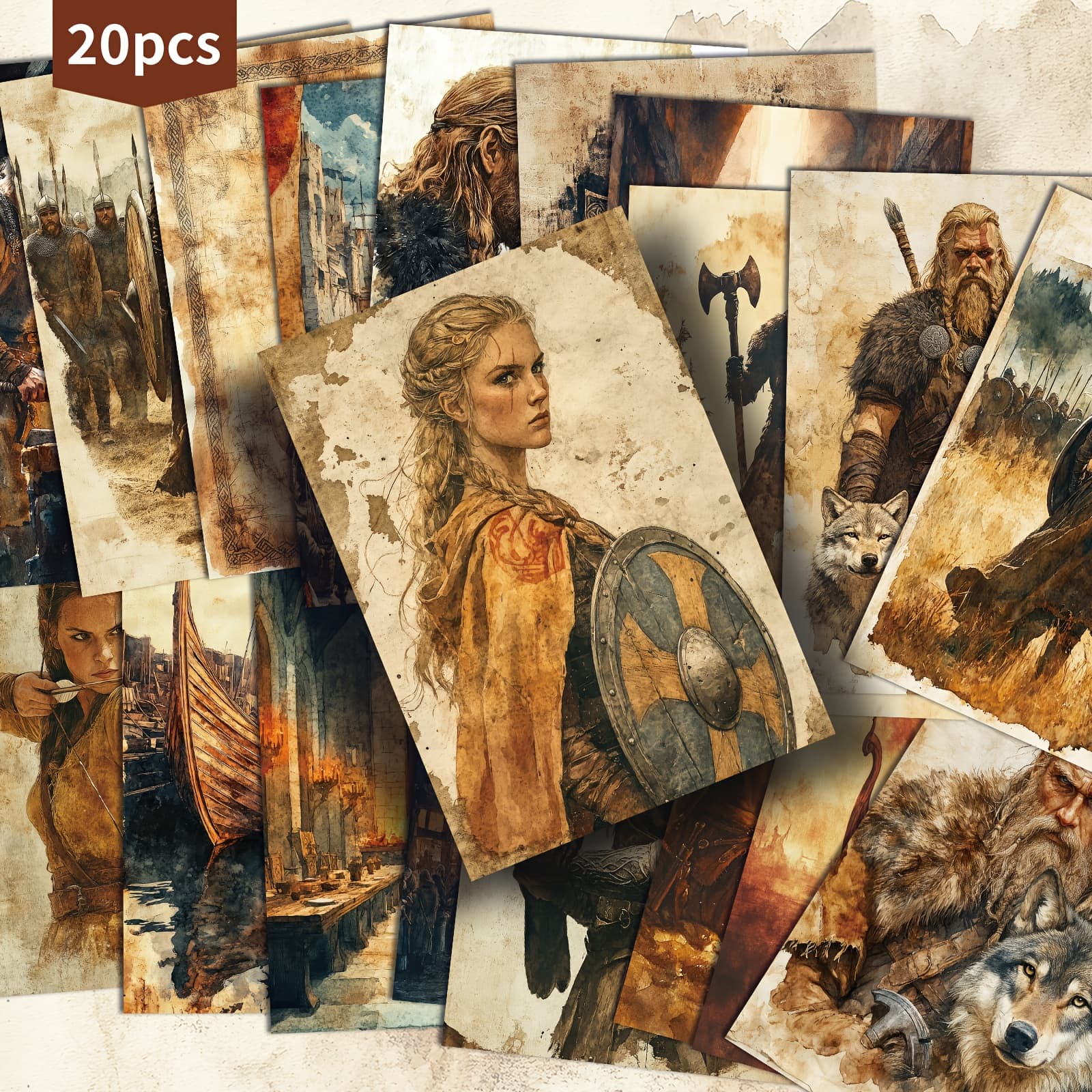 TEMU 20 Pack Vintage Warrior Paper Postcards - 4x6 Inches Vintage Junk Journal Paper, Classic Pinup Illustrations, Collectible Decorative Painting Cards For Scrapbooking & Crafting