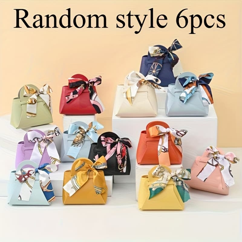 TEMU Gift For Her/him 6/12pcs, European Style Ribbon Leather Tote Bag, Gift Box Packaging, Leather Creative Wedding Candy Bag, Wedding Souvenir, Birthday Gift Box - Random Style