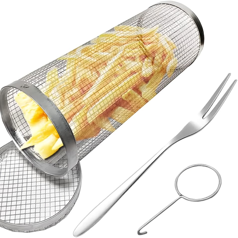 TEMU Stainless Steel Grill Basket For Barbecuing, Ideal For Vegetables And Meatballs