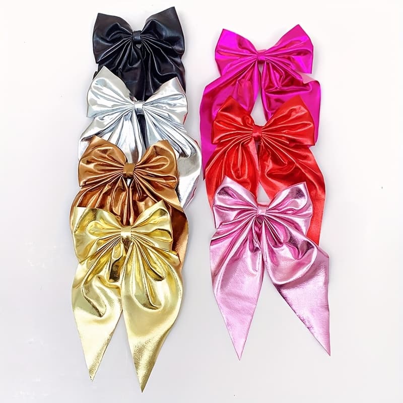 TEMU 7pcs Solid Color Shiny Fabric Ribbon Bow Hair Clips For The Back Of , Hair Accessories