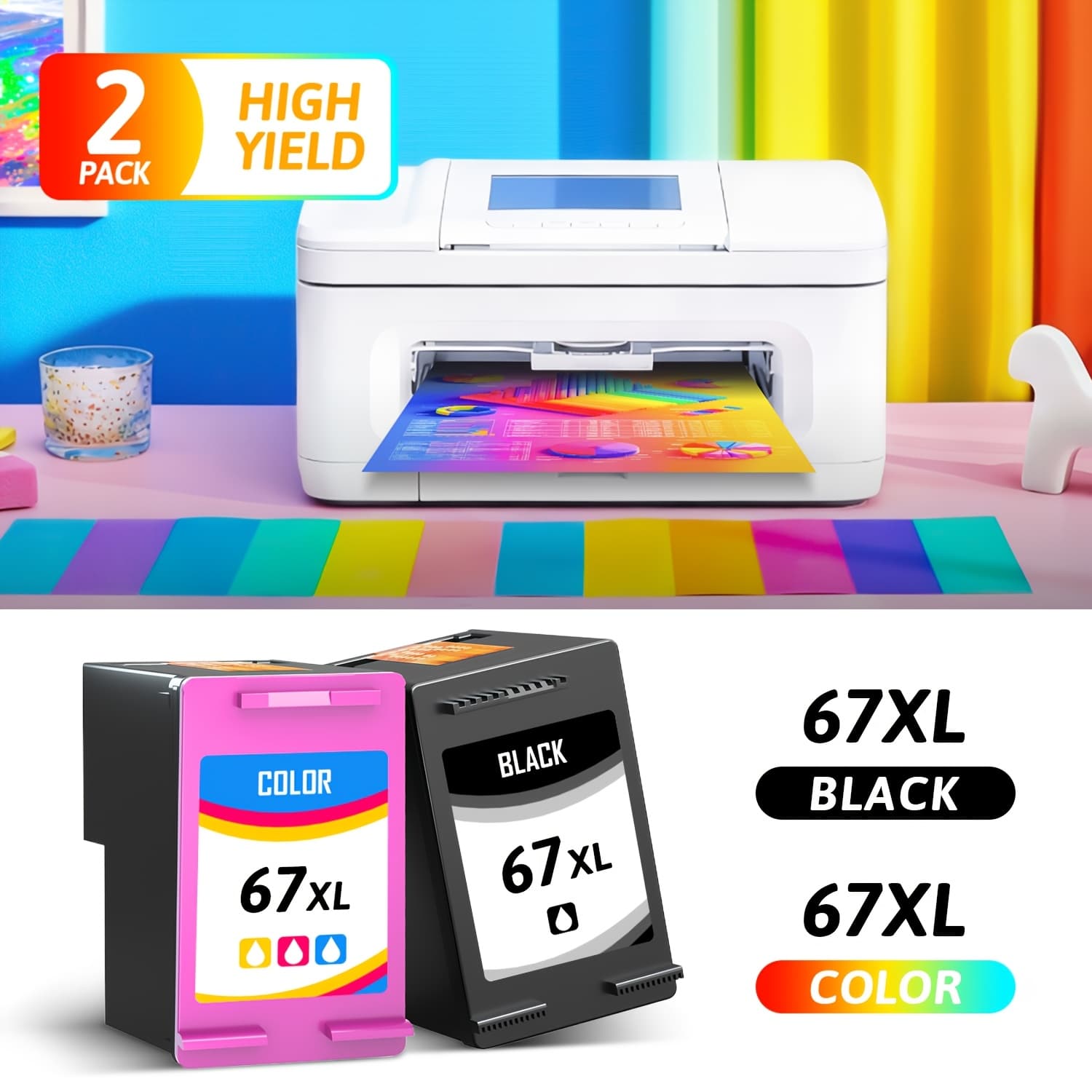 TEMU 67xl Ink Cartridge Replacement For Ink "67" 67xl Ink Cartridge Fit For 6055e 6052e 6058e 6075e 6455e 6475e 6452e