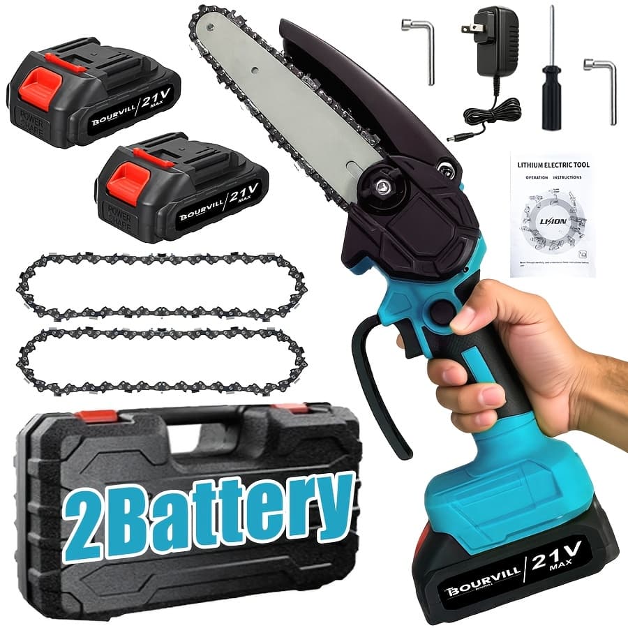 TEMU Portable Wireless 6-inch Wireless Electric Saw With 2 Batteries, Charger, Chain Design, Forestry/horticultural Tools - Suitable For Pruning Work On Branches, Gardens And Homes