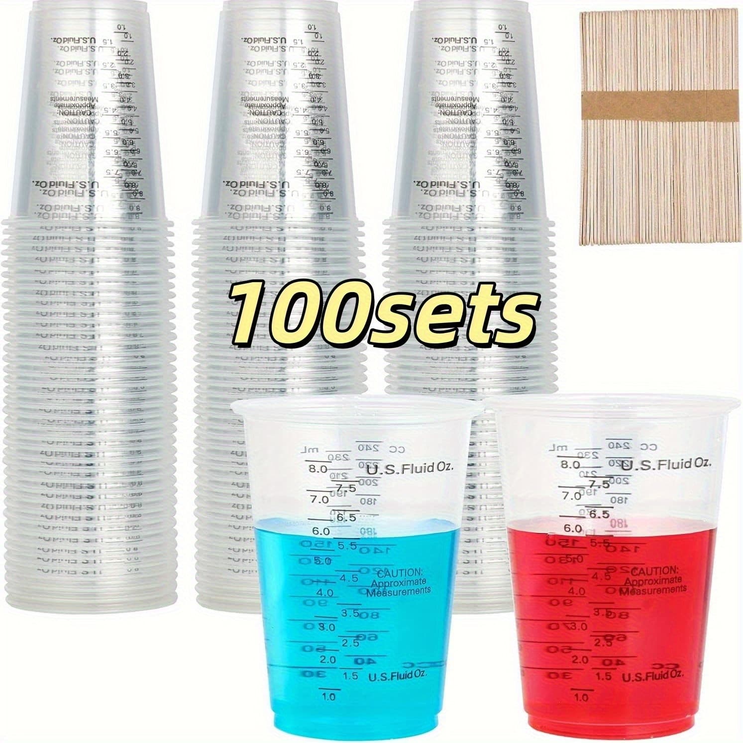 TEMU 500pcs(1oz)/ 100pcs(8oz)/ 50pcs(20oz) Clear Plastic Resin Oxygenating Liquid Mixing Cups For Cooking And Baking Supplies