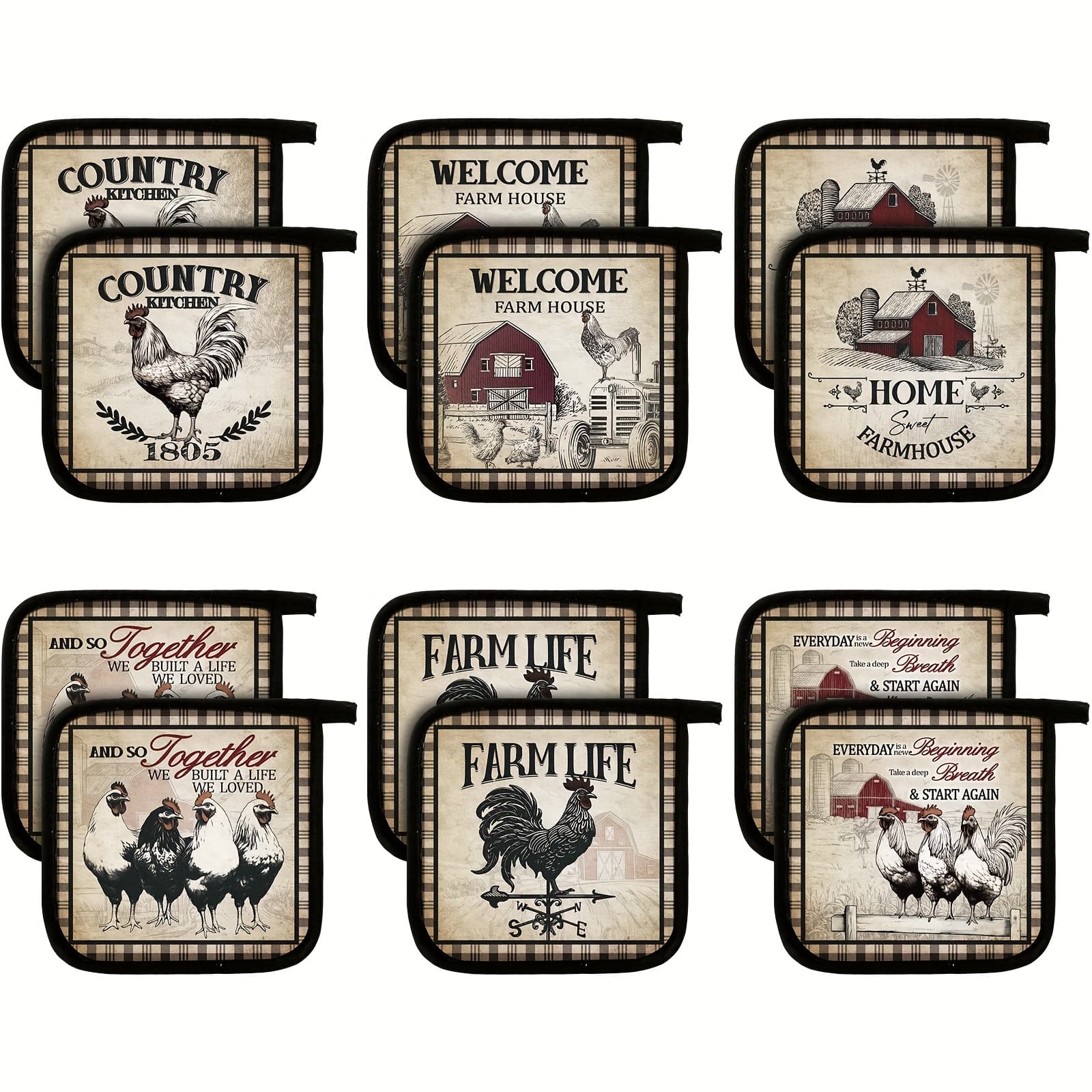 TEMU 12pcs Pot Holders With Pocket Kitchen Hot Potholders Hot Pad Oven Mitts Cookie Bag Oven Gloves For Kitchen Gift Baking Cooking Party Gifts(farmhouse Rooster)