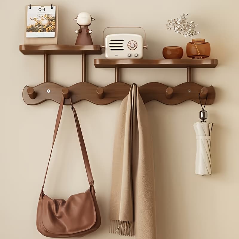 TEMU 8/6/4 Hooks, Multi-functional Clothes Hanger, Solid Wood Wall-mounted Clothes Hanger With Hooks, Used To Hang Clothes, Hats, Bags And Keys, Space, , Suitable For Bedrooms, Entrances And Corridors