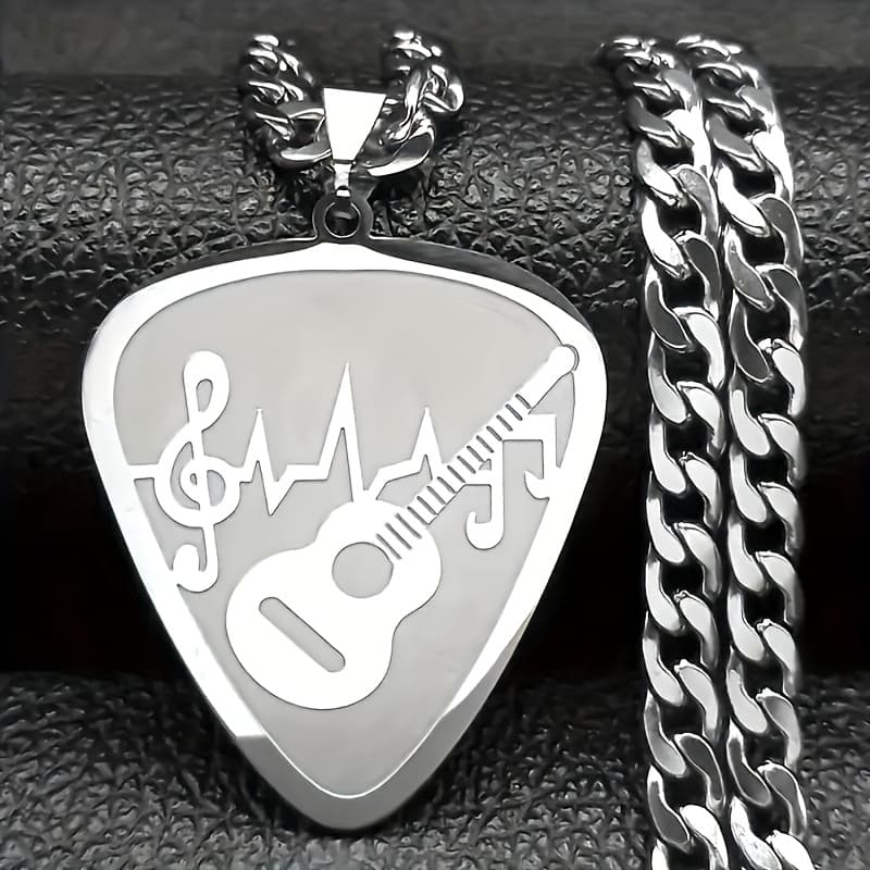 TEMU 1pc Hip Hop Guitar Note Necklace Men Women Stainless Steel Music Cool Lovers Pendant Jewelry