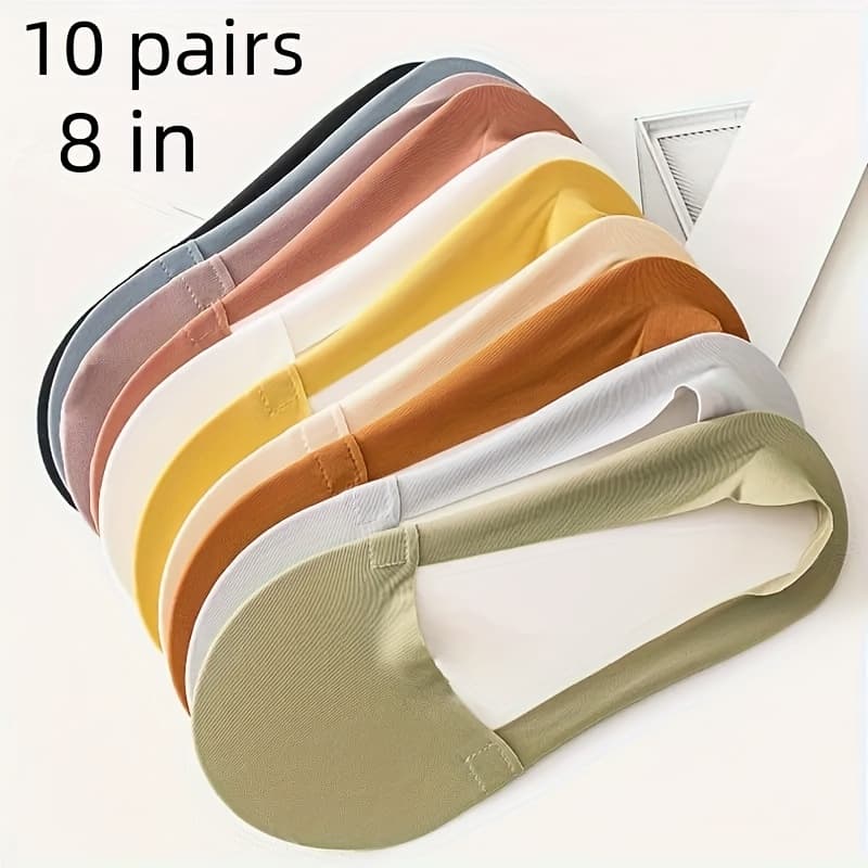 TEMU [10 Pairs] Women's Boat Socks2025 Trendy Summer Socksnon-slip Bottom, No Heel Slippagelow-cut Invisible Socks For Summer Casual Shoes, High Heels & Single Shoes Couple Socks, Parent- Boat Socks