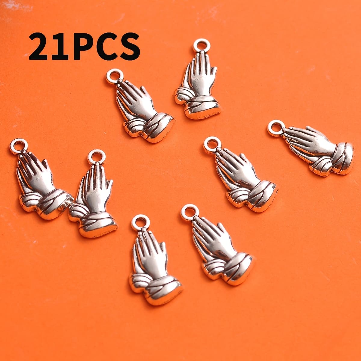 TEMU 21pcs Vintage Praying Hand Pendant Charms, 3d Textured Replica Of Gesture, Folded Sleeves And Extended Fingers Hiding , Weathered End For And Atmosphere, For , Suitable For Necklace, Bracelet