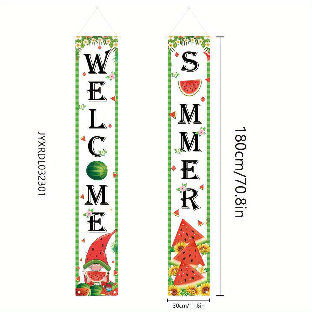 TEMU Porch Sign, 180cm By 30cm/ Inch By 11.8 Inch, Cute Elf And Watermelon Style Hanging Banner, Suitable For Front Garden Home Garden Party Decoration, Home Decoration, Wall Decoration.