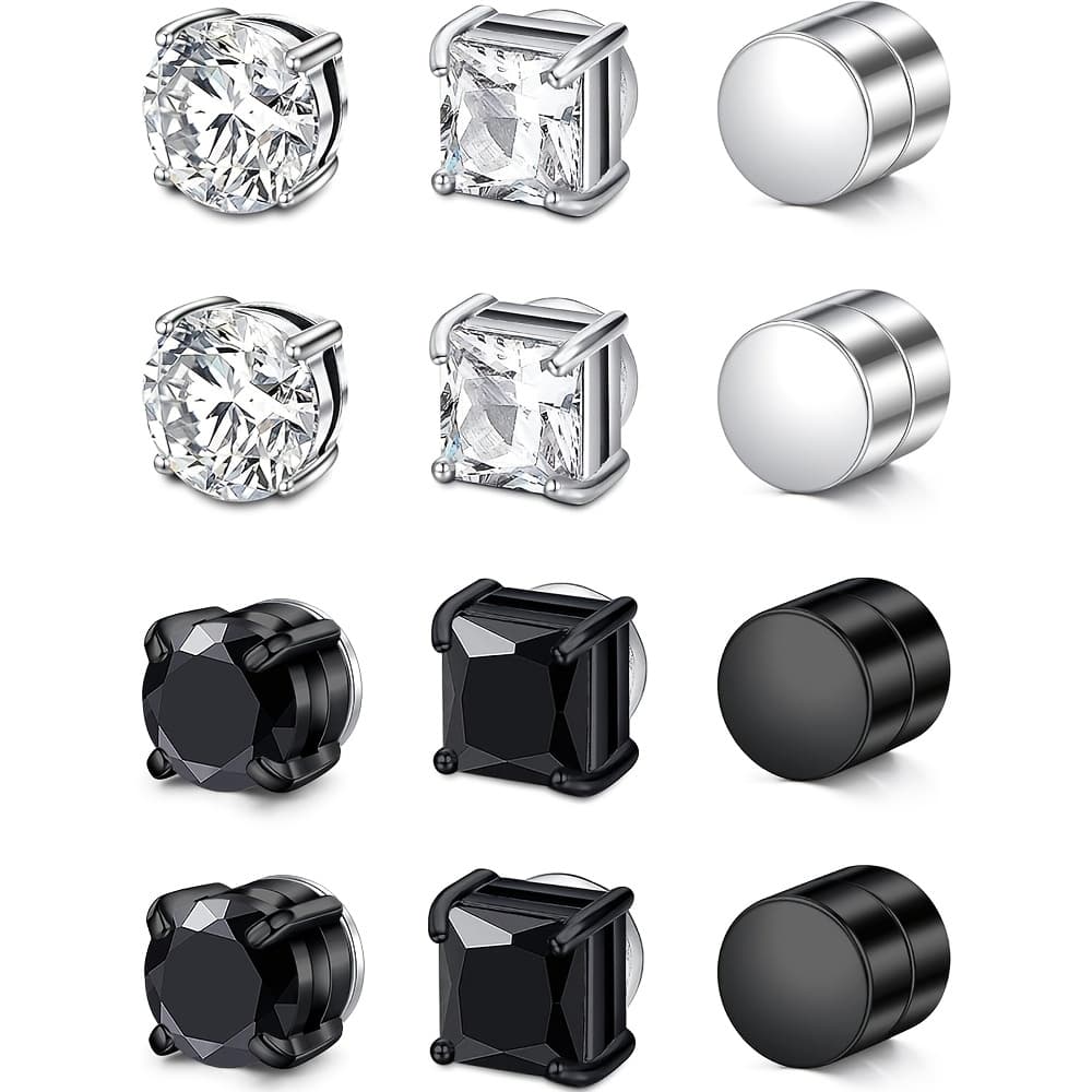 TEMU 8/9/12/14pcs Magnetic Stud Earrings For Men Embellished Stud Earrings