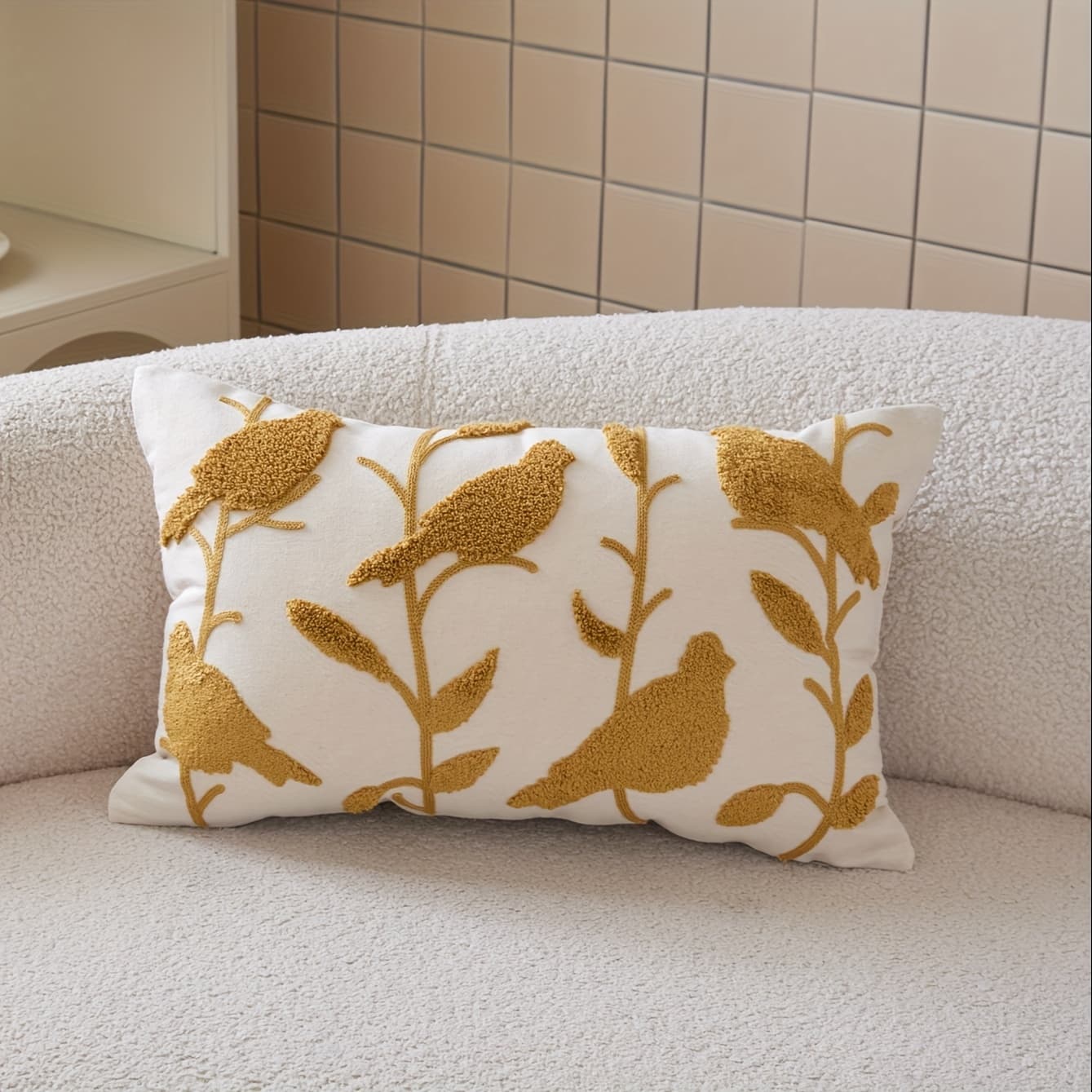 TEMU 1pc 3d Embroidered Pillowcase With Spring/summer Trees And Birds For All Commuting, Home Decor For Living Room, Bedroom, And Parties