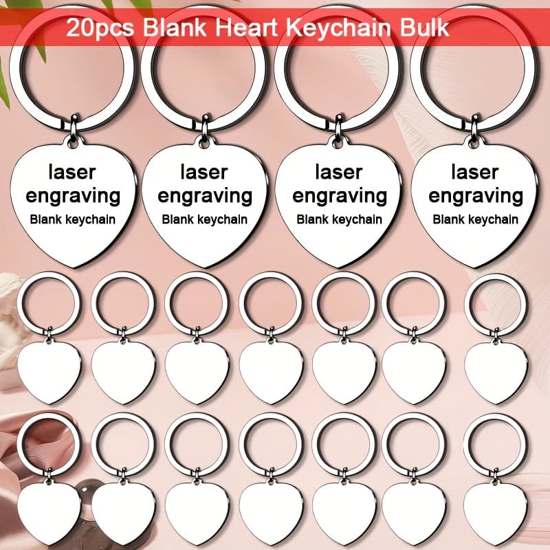 TEMU 20pcs Heart-shaped Stainless Keychain Bulk Laser Engraving Heart-shaped Stainless Steel Keychain Accessories