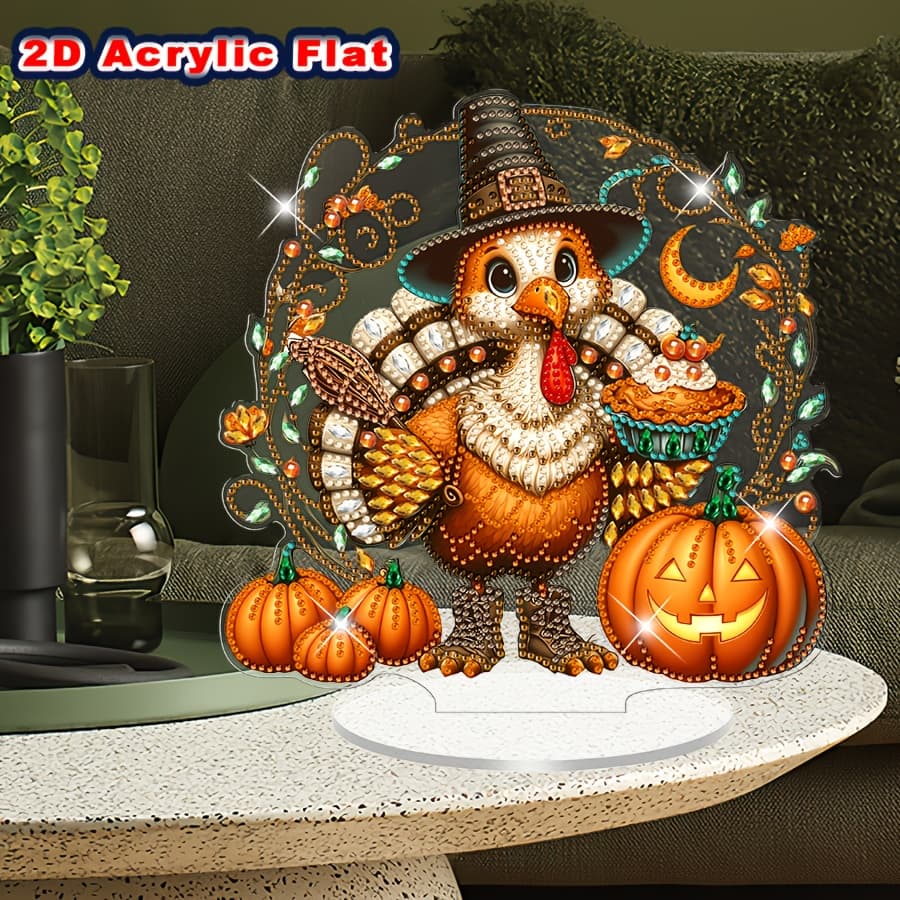 TEMU This 2d Flat Diamond Painting Features An Acrylic Decorative Ornament Of A Thanksgiving Turkey. It Includes Irregular And Bright Diamonds On