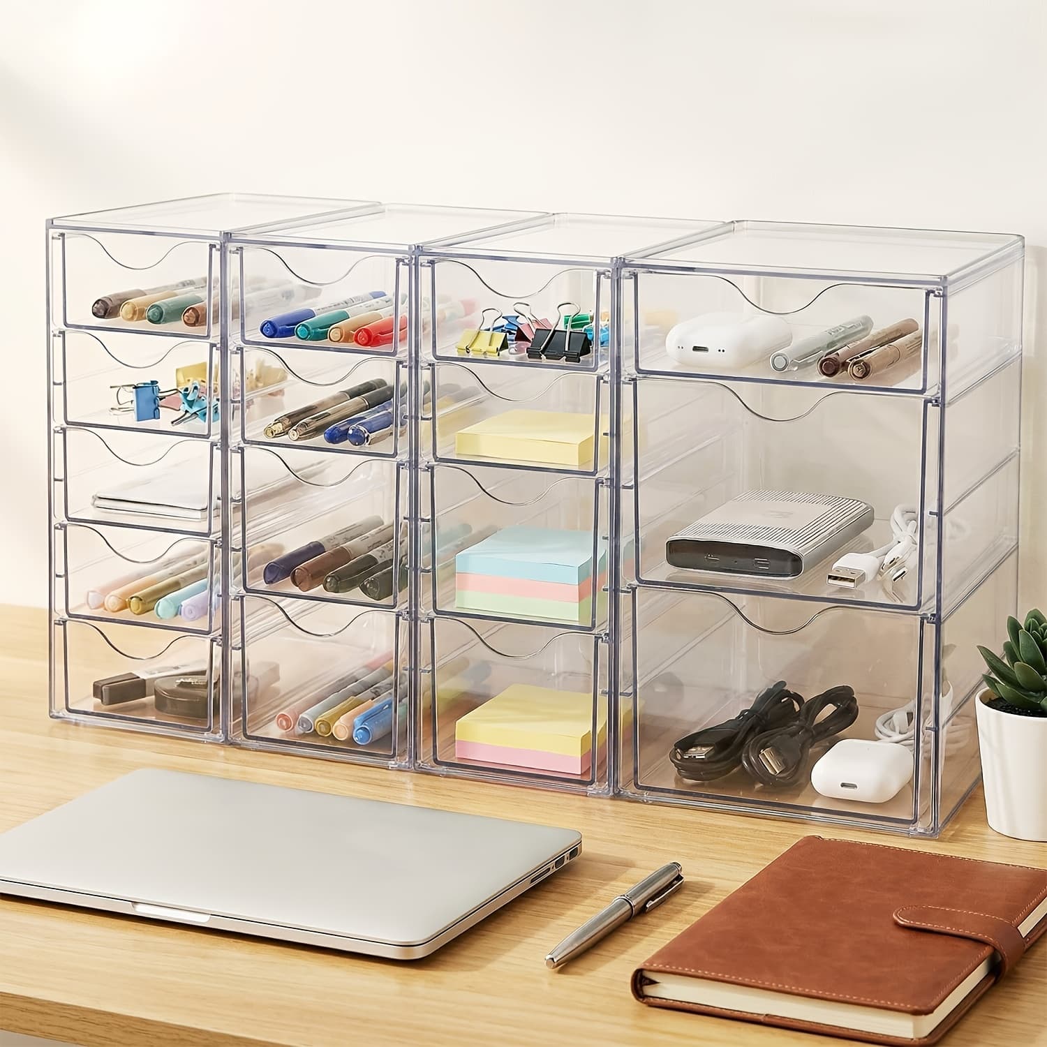 TEMU 8-drawer/16-drawer Clear Acrylic Desk Organizer With Dustproof Storage Drawers - Suitable For Office, Craft Supplies, Makeup Brushes, Beads, & Small Parts - Drawers For,, Workshop Organization