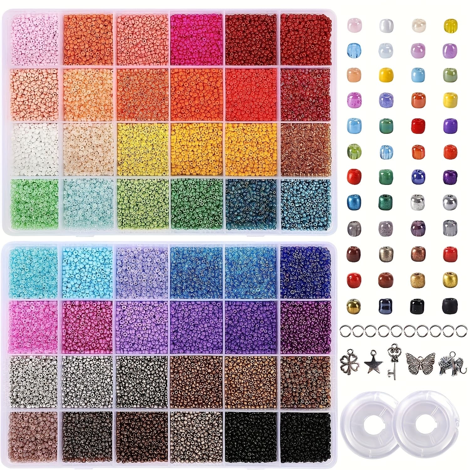 TEMU A Set Containing 44, 000pcs Of 2mm Glass Beads In 48 Colors, Complete With Box, Clasps, Jump For Rings, And Elastic Thread, Suitable For Bracelet And Necklace Making Beads For Ring Making