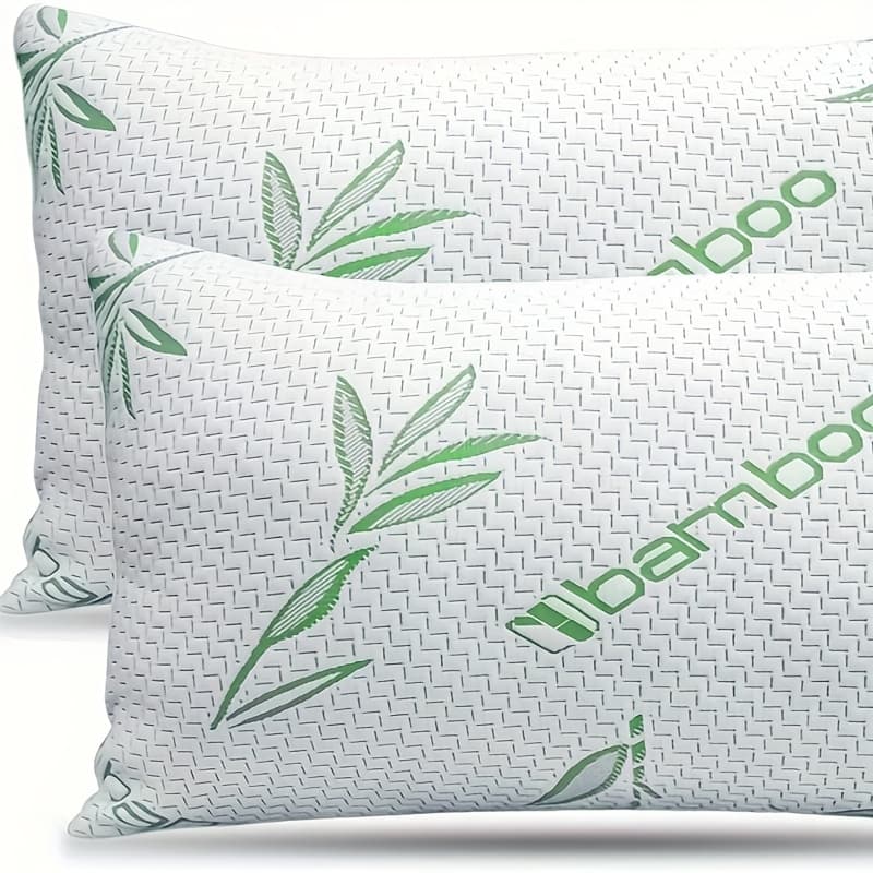 TEMU 2pcs Bamboo Fiber Pillows Cooling Pillows For Sleeping - Back, Stomach, Side Sleeper, Soft & Breathable With Washable Cover