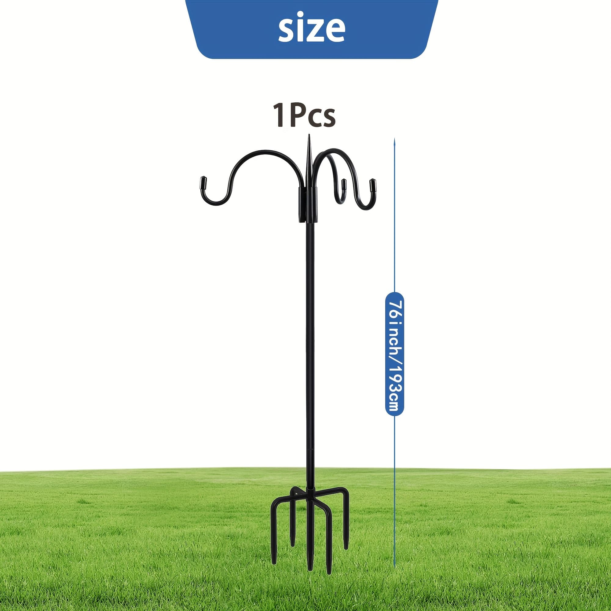 TEMU 76/92 Inch 3 Shepherd Hooks For Outdoor, Bird Feeder Pole With 5 Prong Base, Adjustable Hooks For Hanging Plant, Solar Lanterns, Wind Chimes