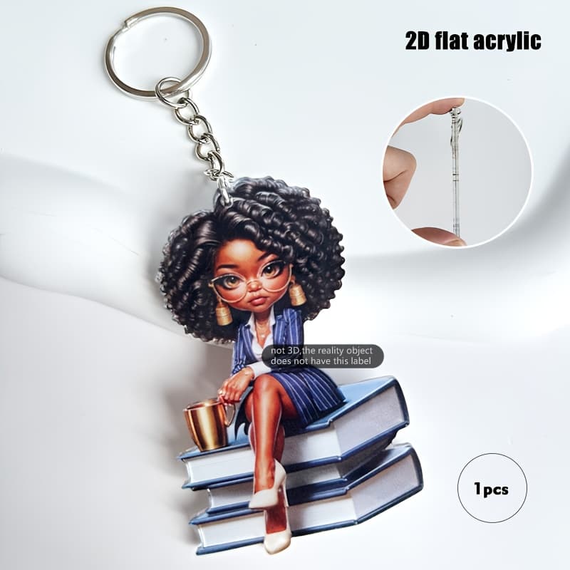 TEMU 2d Flat, 1pc Fashion Curly Acrylic Keychain, Christmas Decoration Small Gift! Black Decorative Pendant, Party Small Gift, Mobile Phone Pendant, Backpack Pendant, Car Keychain Decoration