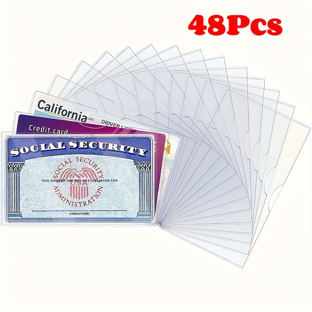 TEMU 48pcs Waterproof Card Protective Covers, Soft And Transparent Storage Bags For Social Security/medical Insurance/credit Card Wallets