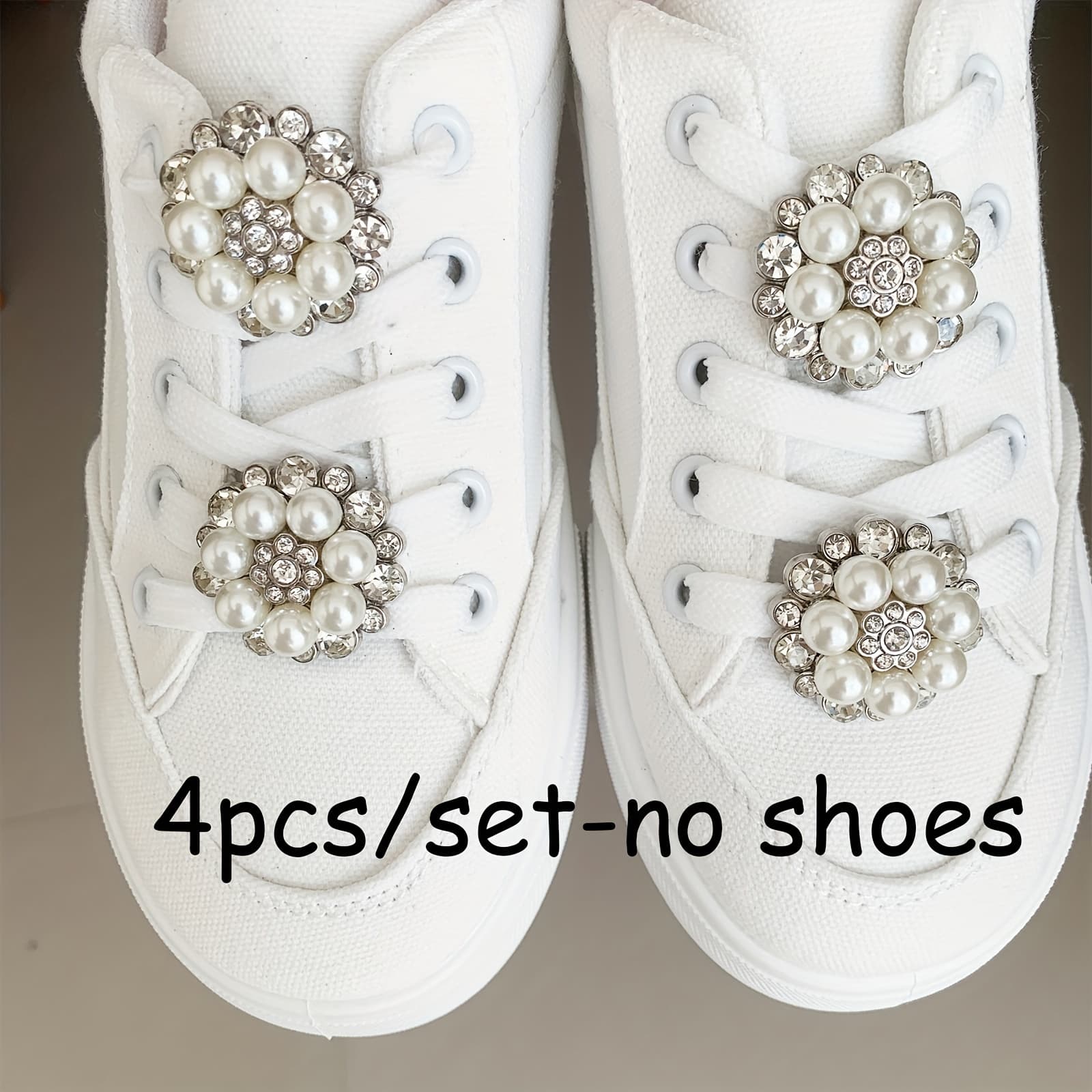 TEMU 4pcs/set Pearl & Shoe Charms, Fashionable Sparkling Shoe Decorations, Diy Detachable Accessories For Sneakers Boots Canvas
