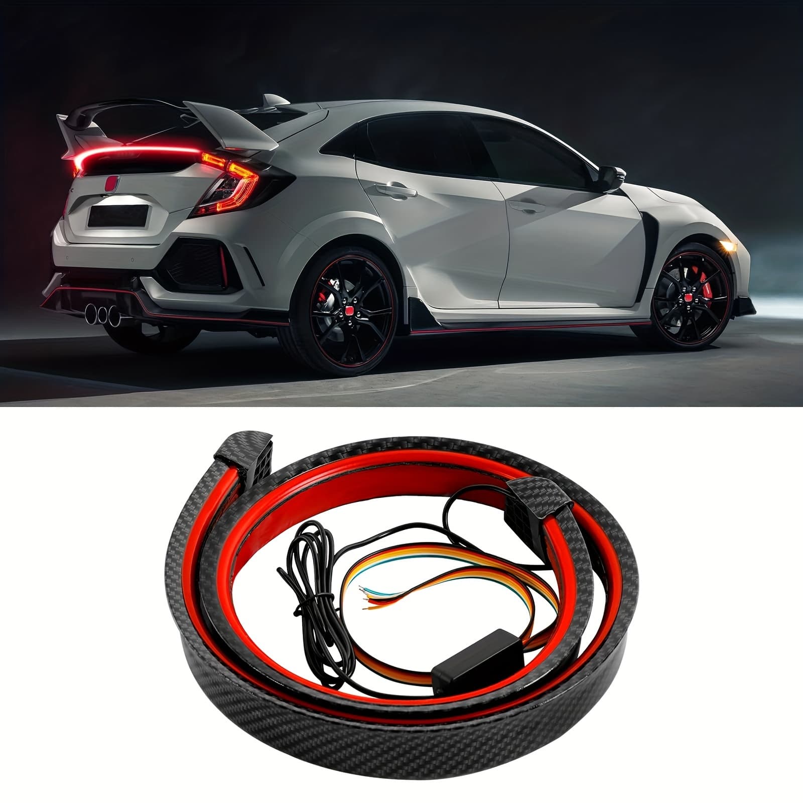 TEMU Bright Car Spoiler, Universal External Rear Roof Wing, Rear Wing Splitter, Carbon Fiber Led Light Strip Accessory, Decorative Brake Light For (51 Inches)