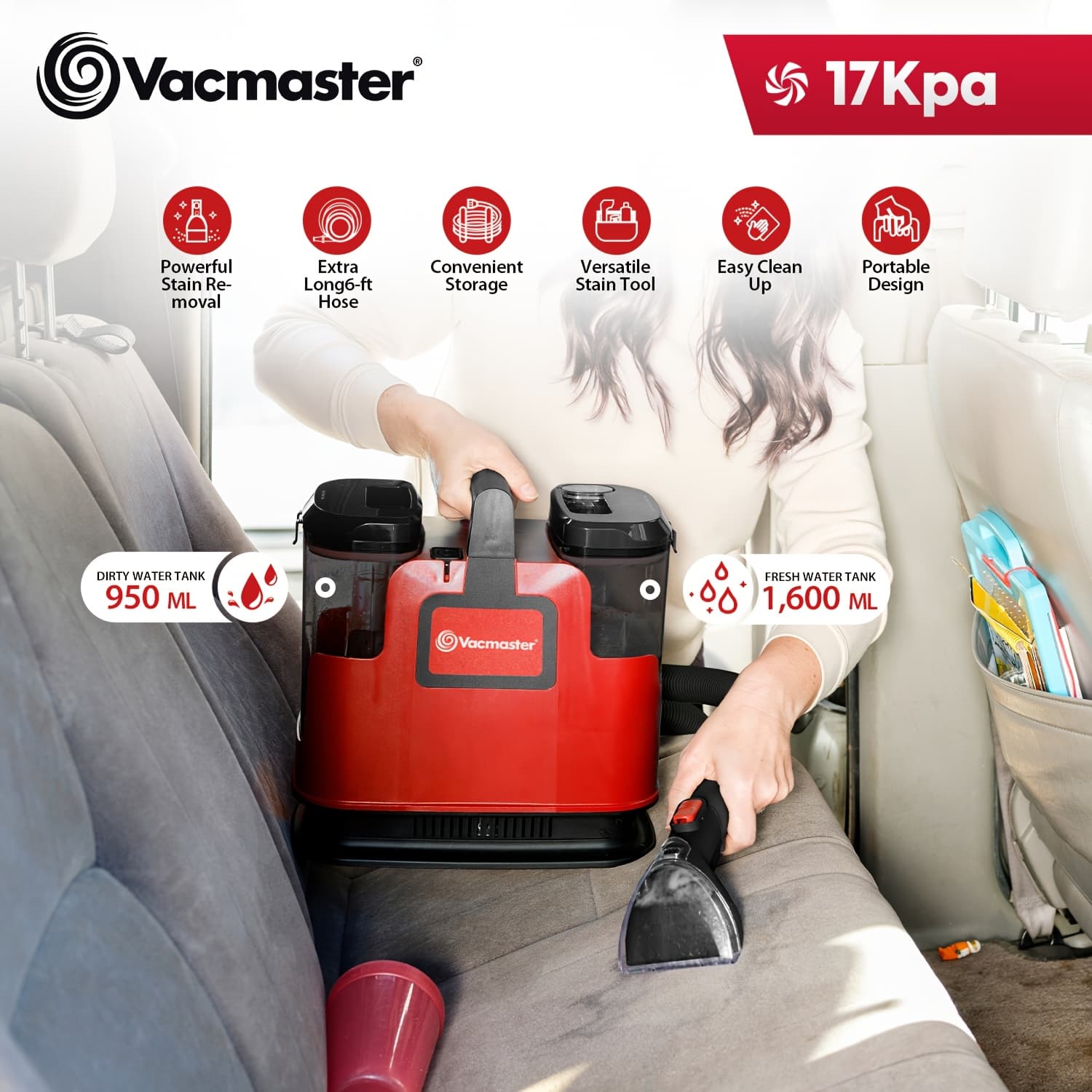 TEMU Portable Carpet & Upholstery Spot Cleaner Machine, 17kpa Power Suction With Versatile Tools For Pets, Area Rugs And Couches