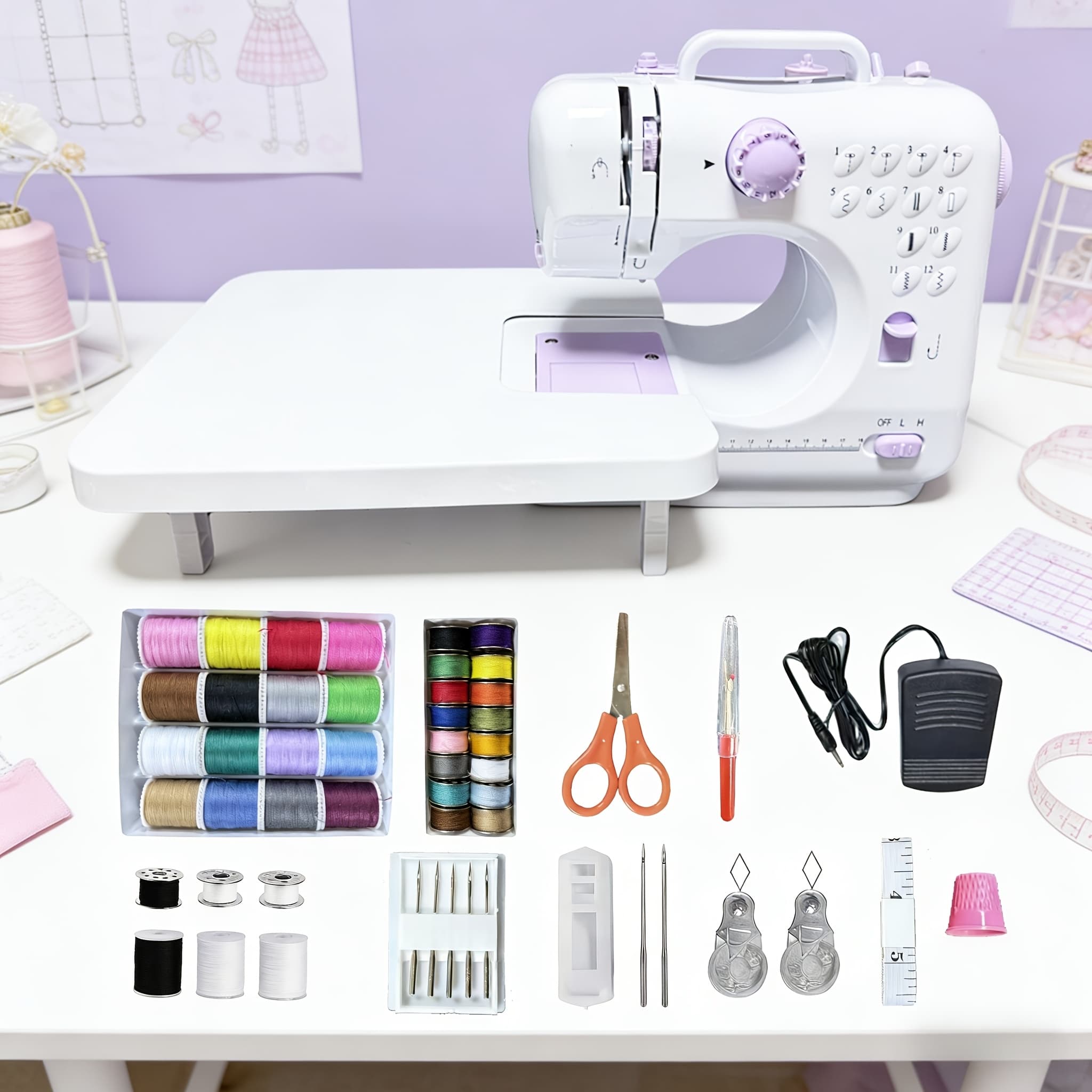 TEMU Sewing Machine: A Wonderful Aid For Novices And Enthusiasts "this Compact Sewing Machine Is . It Comes With An Attached Table, Foot Control, 12 Built-, 3-speed , A 40pcs Sewing Kit, Led