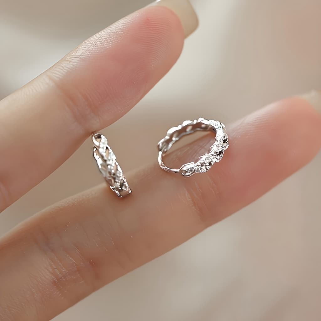 TEMU S925 Silver Vintage Ring Earrings, Featuring A Stylish Twisted Geometric Pattern, Ideal For Everyday And Party Use