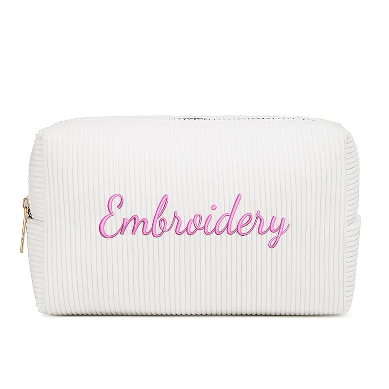 TEMU 6 Color Options, Corduroy Minimalist Makeup Bag With Embroidery Customizing , Soft And Lightweight With Large Capacity, Perfect For Daily Commuting, School, Parties, Weddings, Etc., An Gift!