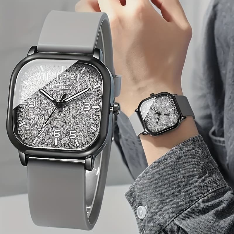TEMU Stylish Mens Watch Square Dial Quartz Watches For Men Grey Watches Perfect Gift For Boyfriend, Family On Birthdays & Holidays, Luxury, Halloween, Thanksgiving, Ramadan Reloj Para Hombre