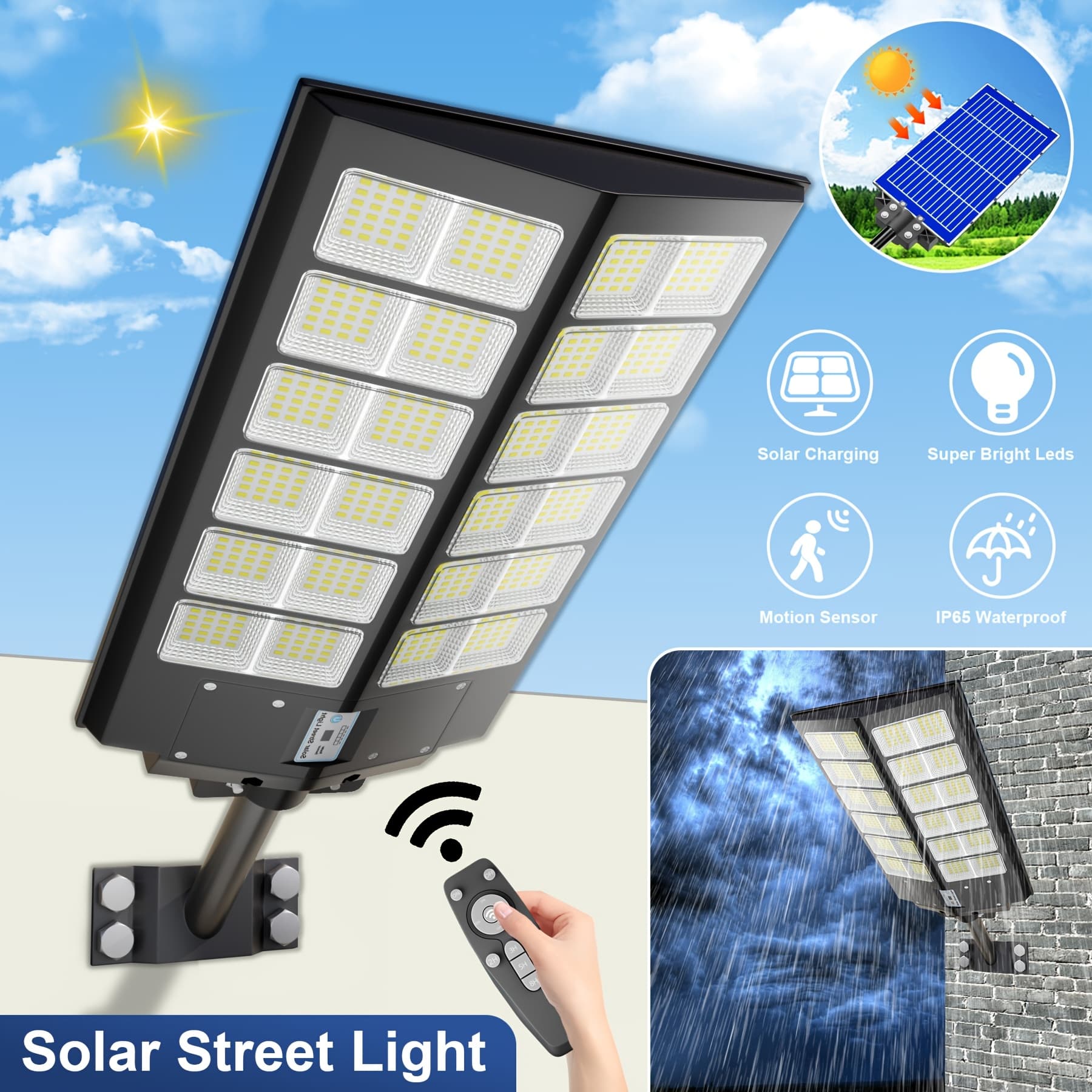 TEMU Commercial Outdoor Solar Street Light With Motion Sensor, Timer, Waterproof Design & Lighting For Large Outdoor Areas Ip65 Waterproof