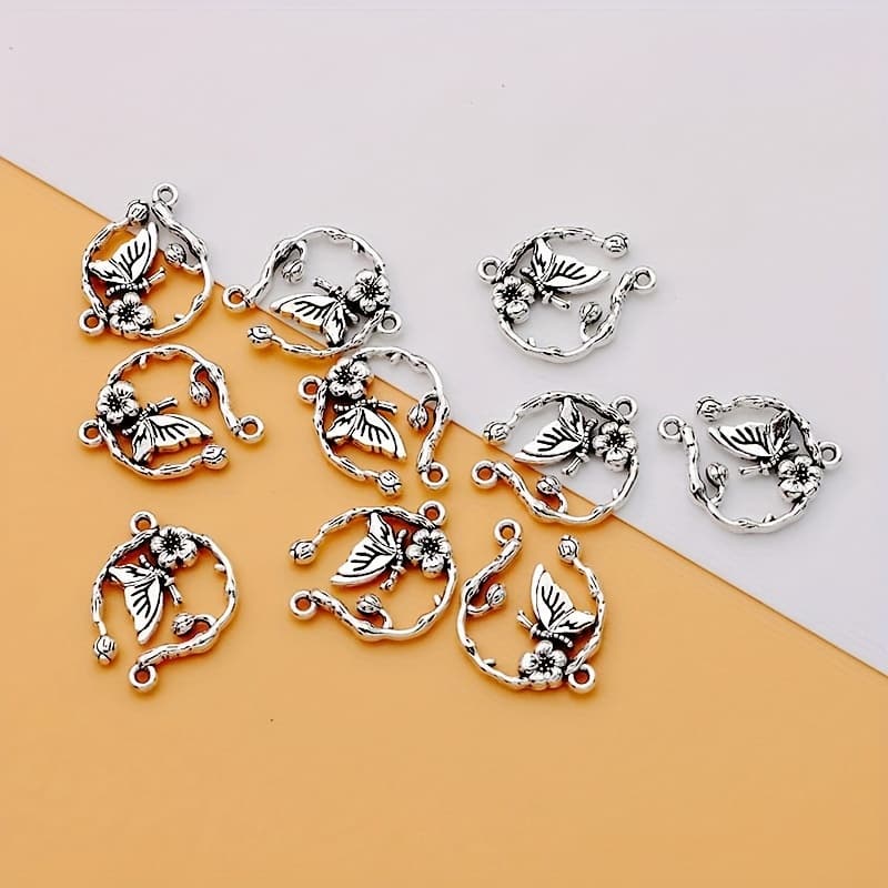 TEMU 10pcs Hollow Flower Charm Alloy Hollow Flower Connector Ancient Silvery Tibetan Silvery Making Bracelet Diy Earrings Necklace Flower Pendant