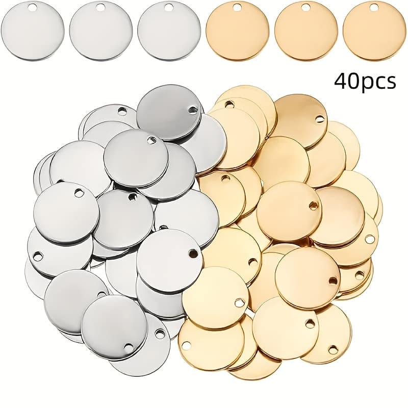 TEMU 2d Flat - 40pcs Stainless Steel Jewelry 15mm Flat Round Jewelry Blank Stamping Label Pendant, Metal Jewelry For Bracelet Earring Necklace Chain Jewelry Making, 2 Colors
