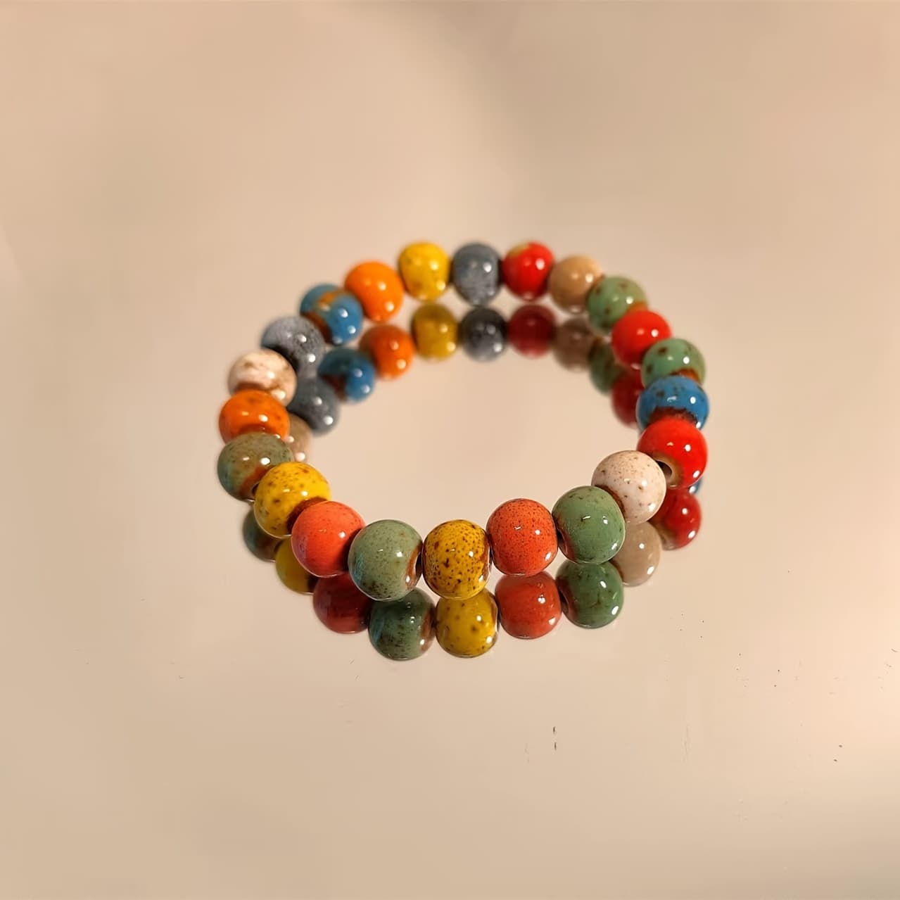 TEMU New Chinese-style Fashion Floral Glaze Bead Bracelet, Casual Bracelet. Handmade With And Shape, Pattern Colors Are Random