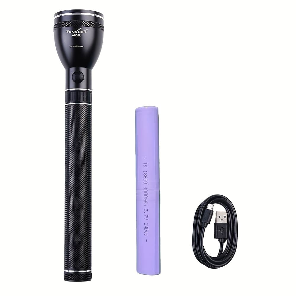TEMU Tank007 3-mode Flashlight, Built-in 4000mah Battery, Direct Charge, Rotatable, Alloy. Perfect For Outdoor, And Emergency Use.