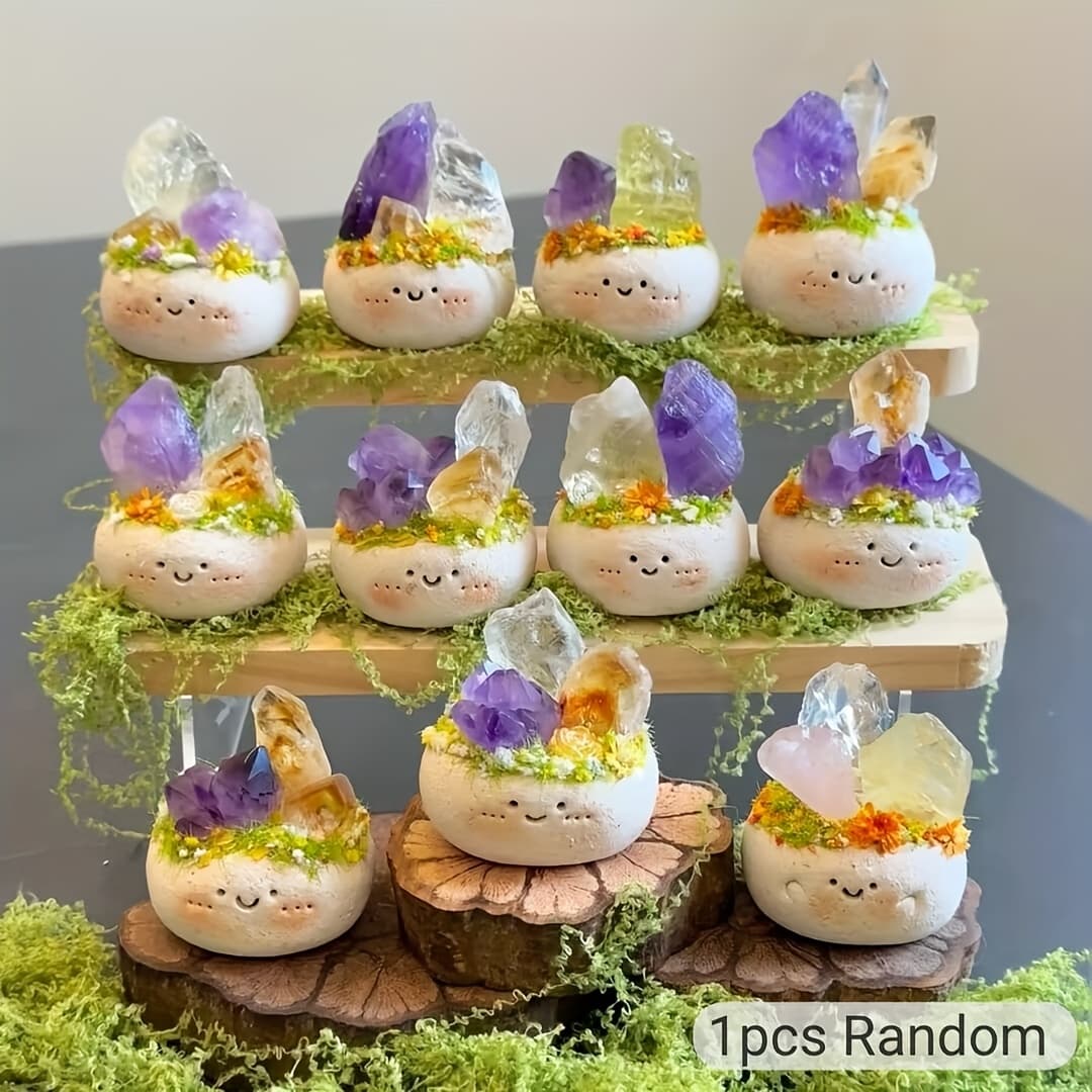 TEMU 1pc, Handmade Natural Crystal Potato Figurine, Adorable Boy Girl Design For Decor, Random Style