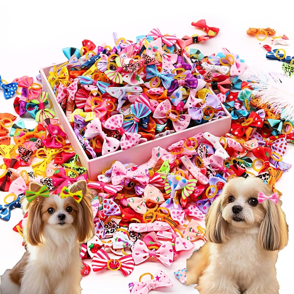 TEMU 100pcs Cute Small Bowknot Hair Bows,yorkie Doggie Bows Pet Grooming Bows Dog Hair Costume Accessories For Small Dog