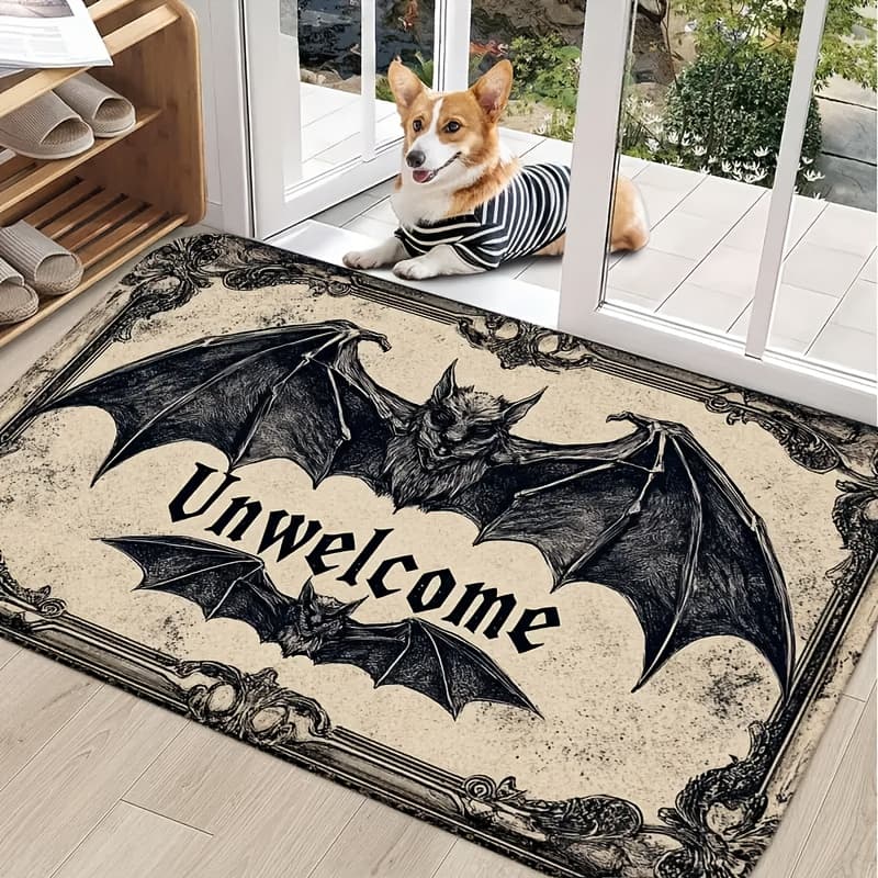 TEMU Halloween Doormat, Polyester Material, Washable, Welcome Text And , Suitable For Indoor Kitchen, Living Room, Bedroom, Mat, Outdoor Doormat, Gift-, Halloween Decoration