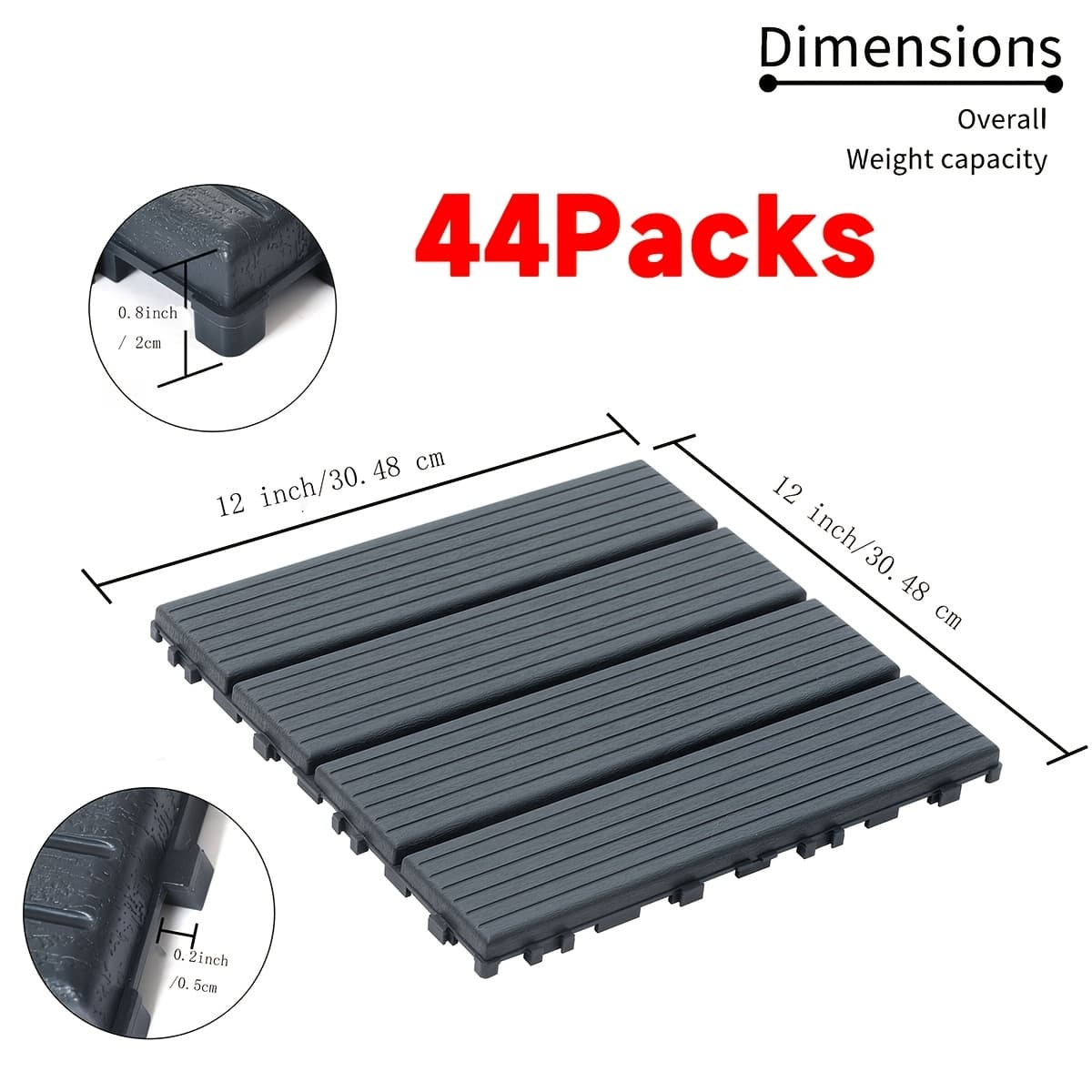 TEMU Interlocking Deck Tiles - 44 Packs Of 12" X 12" Terrace Tiles, Waterproof Outdoor Flooring For Backyard, Swimming Pool, Balcony, , Strong Pp Material, All Weather