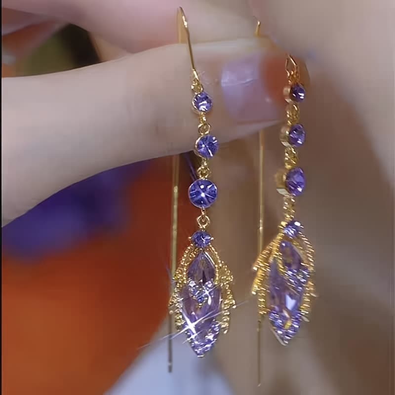 TEMU 1 Pair Purple Tassel Women' Luxury Individual Ear Studs Niche Design Sense Style Ear Jewelry